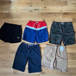 Boys shorts bundle, 5 shorts ( size 12-13Y ),
 Well looked after, one still brand new.
Brands: puma, penguin, H&M…
