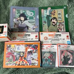 Naruto merchandise imported from Japan. Items are secondhand, all are in good condition and have been unopened since arriving in England. 

The set contains items from the Naruto Top 99 Ichiban Kuji, including:
 • 1x Commemorative Art Card
 • 2x Clear File & Sticker sets
 • 1x Tumbler Cup
 • 2x Rubber Charms

Please get in touch with any questions about the items, I’m open to sensible offers! 

Items are from a smoke free home, we do have dogs, however they have not been in the room where the items are stored. 

Thanks!