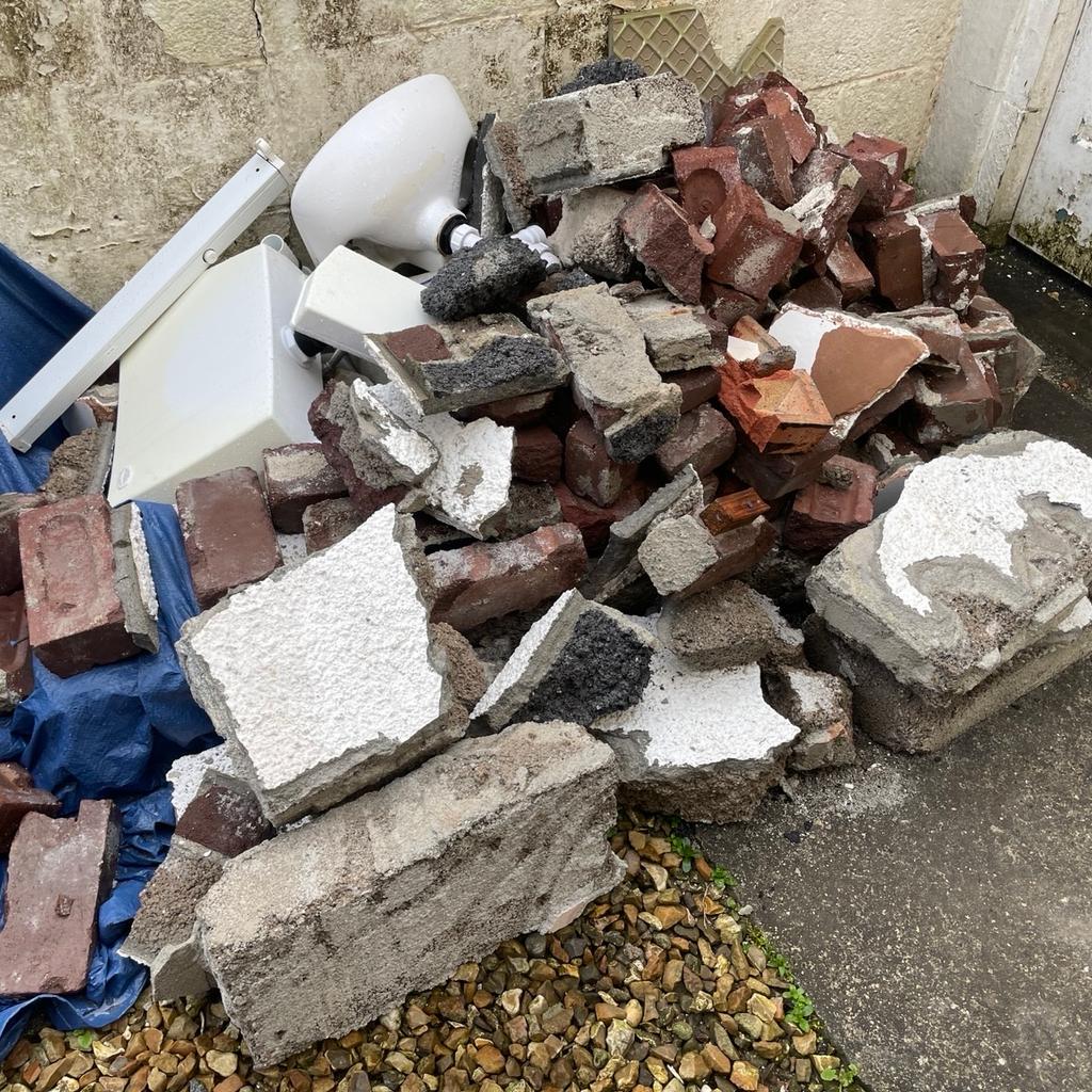 A large number of bagged rubble and also a pile of loose bricks and block rubble, free to anyone who would like to collect.
