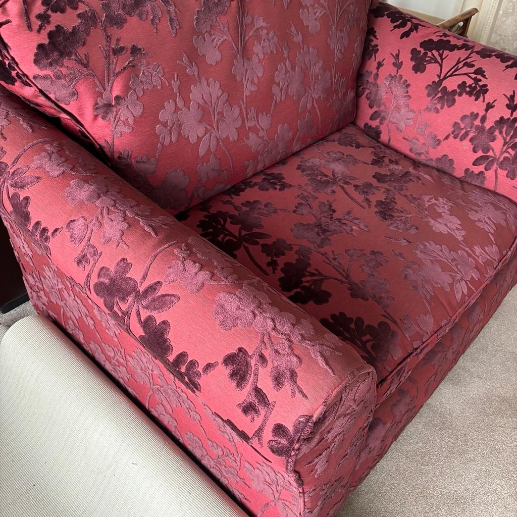 Beautiful M&S red/purple love seat or cuddle sofa or large armchair. Great condition. Some wear and tear but is lovely and is priced to sell asap as we need the space.