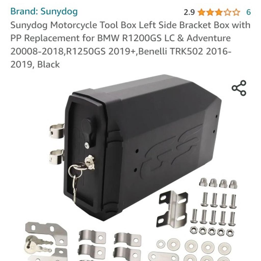 Sunydog Motorcycle Tool Box Left Side Bracket Box with
PP Replacement for BMW R1200GS LC & Adventure
20008-2018,R1250GS 2019+,Benelli TRK502 2016-
2019, Black 15 pound collection only