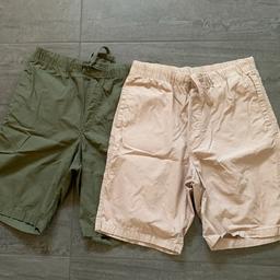 2 leichte kurze Hosen mit Tunnelzug und elastischem Bund von H&M, in den Farben khaki und beige, Gr. 158/164