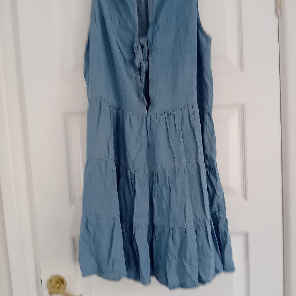 Lovely soft Denim Tiered Sundress Tie detail to back size 16/18 collection Halewood L26