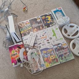 Original Box - all parts in full working order, hardly ever used, no wear and tear. Includes games and yoga board
Mariokart, Wii play, Wii fit, Fitness coach, pacman party, toystory 3, transformers, csi, pes 2010