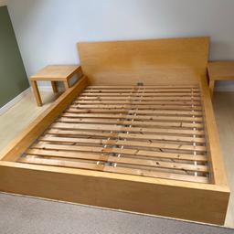 Ikea Malm king size pine bed base
Including 2 pine bedside tables 
Slight colouring due to the sun but in good condition