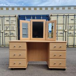 Dressing table 

55" length 
17" depth 
28" height 52" with mirror

Delivery available for £