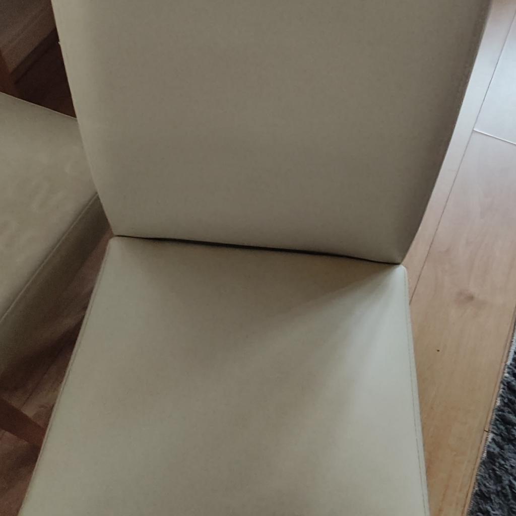 Six cream chairs &
Dining table size 150cm for sale.

two of the chairs have slight ware see pics
Table dismantled ready for pick up.