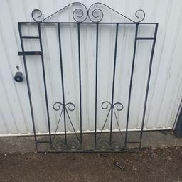Iron garden gate, measurements in pictures, got hinges for gate but not the part the slot into to hang on a post or wall