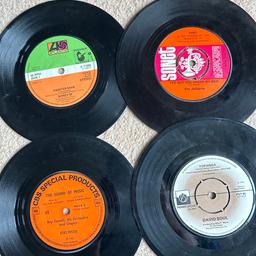 These are 4x 7” vinyl single records. They are from Boney M, The Jackpots, David Soul and Sound of Music.

All are loose and have been in storage. Can’t test to see if they still play all way through but will package well to ensure safe travel.