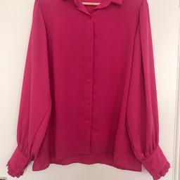 Pink Blouse. Frill Detail On Cuffs. By Patricia Foster. Fit Size 16.