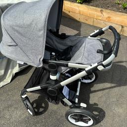 Bugaboo fox 2. Comes with car seat and iso-fix car adapter. Carrycot and cover. Pushchair and footmuff and raincover.
The frame handle is slightly worn. But this bundle is in very good condition. I have the rain cover but is slightly marked. This has been used for one child.