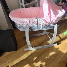 I am selling my pink and grey moses basket it's like new only used couple of times will give sheets with this also message me thanks offers welcome