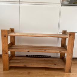 Solid wood shoe rack 3 levels in very good conditions m. 
Dimensions: W 84cm x D 27cm x H 50 cm 
Collection only from SW4 0QA