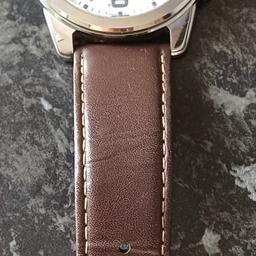 Brown leather strap.  Dial 43mm diameter. White dial. With date function.   Model 2784, MPT-1314P.   Needs Battery Collection SK1