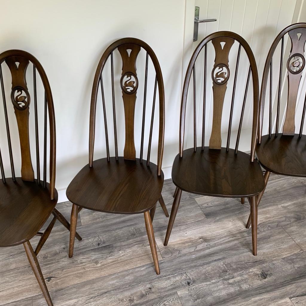 A stunning set of 4 Ercol Windsor swan dining chairs in immaculate condition. Metal Authentication Ercol badges in tact on all chairs.
Collection from smoke and pet free home.
Viewings welcome
