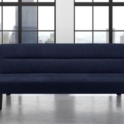 Brand new in box

Simple and sophisticated - that’s exactly what you get with this versatile Kebo futon.

Stylish navy velvet fabric upholstery

Its minimalistic design with sleek lines and a microfiber finish matches any décor, and the lightweight futon frame makes it simple to move from room to room and even up and down stairs.

Simple and clean design.
Futon converts quickly and easily into a lounger and sleeper.

Padding under the feet to protect your floors from scuffs and scratches.

Sit back to complete comfort when you read, watch your favourite movie or enjoy time with friends and family or use the easy mechanism to lounge back or lie down flat - perfect for overnight guests or for extra sleeping space in the den.

Supplied flat packed - Requires easy self assembly
This product has a weight limit of 272kg / 42 stone / 600lbs

Measurements: W175.26cm x D81.3cm x H73.66

No time wasters

Cash on cash on collection