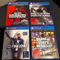 Ich verkaufe einige PlayStation4 Spiele in einen Paket oder auch einzeln Kaufbar.

Call of Duty Mordern Warfare 3 - 7O€  ❗️FSK18❗️
Call of Duty Modern Warfare - 2O€ ❗️FSK18❗️
FIFA 23 - 25€
Grand theft Auto - 15€ ❗️FSK18❗️

Abzuholen 68642 Bürstadt