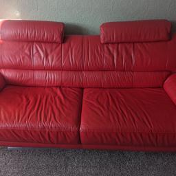 nearly new red dfs sofa set, 3 seater, day bed, 1 seater and stool. some wear in day bed. collection only