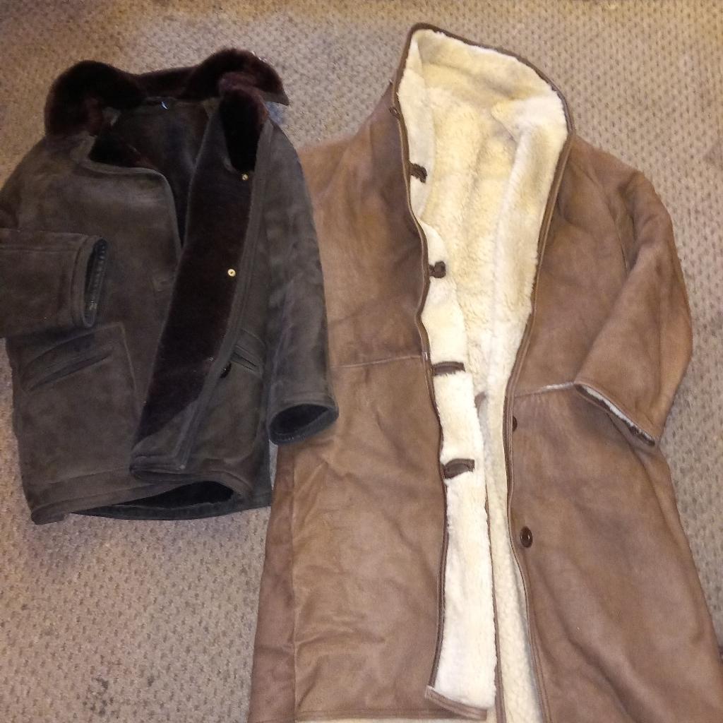 2 Sheepskin coats; one is an Antarex lambs wool long and one short (see photos) both are "UNISEX" choice in the buyers. 38" and size 12.
 I am 6 foot medium build and photo shows me wearing both coats. £70 bargain.
Only sensible OFFERS- £70 COLLECT