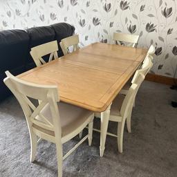 Dinner table & 6x chairs
H - 77cm
W- 90cm
L - 180.5cm

BANK TRANSFER OR CASH ON COLLECTION 

Collection (will need a van).