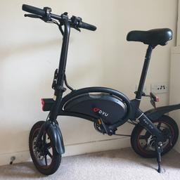 Electric folding bike hardly used.

Features: Pedal assist or Electric only. 3 different settings. Front headlight, horn and rear tail light. Suspension on seat post. Brake discs. Kick stand.

What's included: Bike and Charger cable (UK+Euro cable)

Top Speed: 15mph approx.

Mileage: 745.6km

Weight: 20kg approx.

Charge time: 6 hours