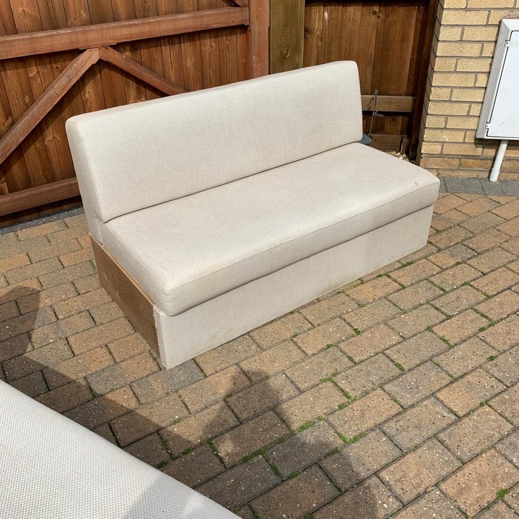 Soft furniture, ideal for camper van, summer house or man cave, good condition comes as two parts but can be bolted together, lovely comfy cushions.