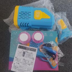 Electric Rechargeable Bubble Gun, fun for all ages. Brand new in boxes comes with charger cable, 2x bubble mixes hand strap and 3.7v battery. This is a no dip machine mening the bubble mix is loaded into the gun and there's no need to dip the gun in to a tray of mixture, making it easier for younger children, more fun for older children and avoids spills from children knocking the tray of bubble mix over.

Amazon was selling these for $39.99 and the cheapest I could find online was £19.40 + £5pp