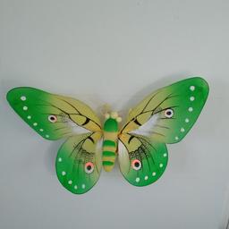 beautiful delicate butterfly made from material and decorated can be fixed via wire at back or hung 35 cm wing span great condition buyer collect
