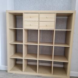 147×147cm Kallax shelving unit, including two sets of drawers. White stained oak effect