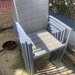 6 Chairs with cushions and table frame. Glass had smashed was looking to replace and keep. Only selling due to house move