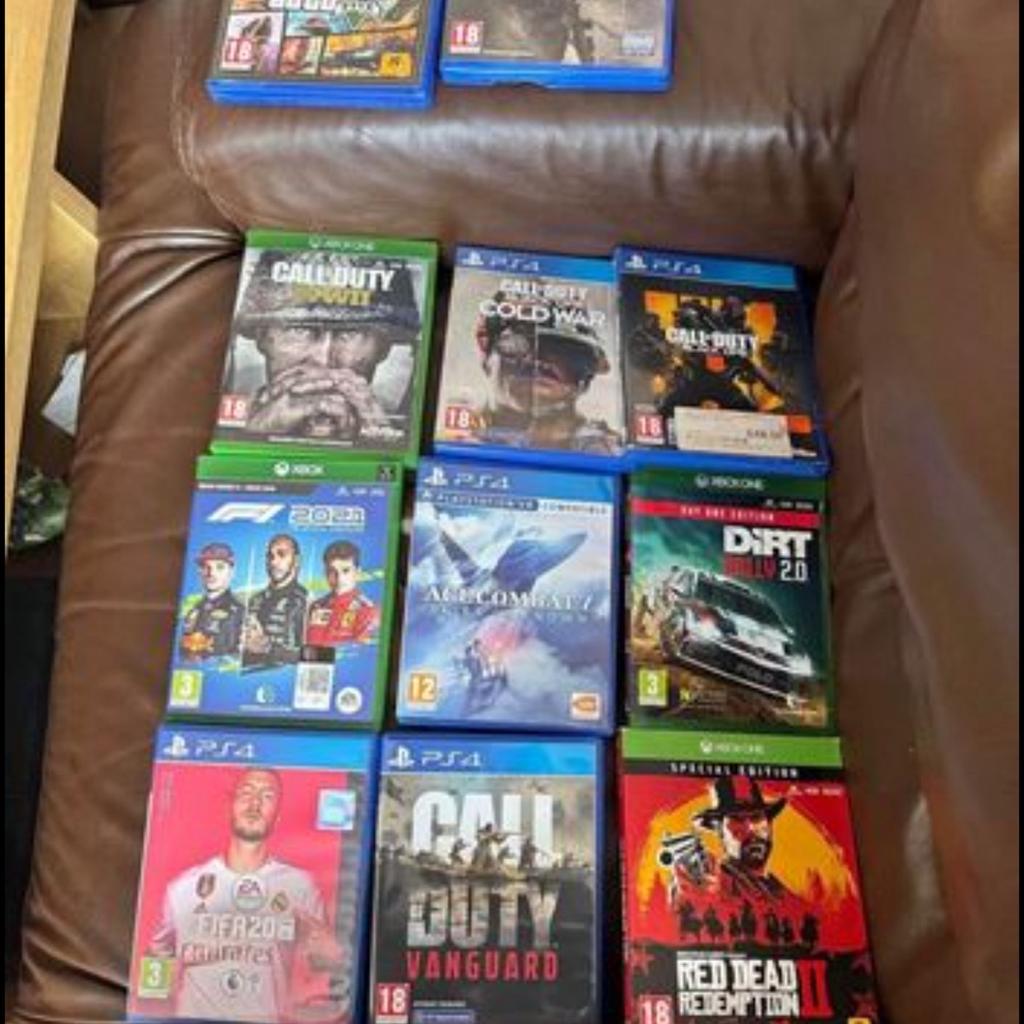 GAMES ARE PRICED INDIVIDUALLY!!

GTA 5 £20
CALL OF DUTY WWII £20
RED DEAD REDEMPTION II £20
DIRT RALLY 2.0 £20
F1 2021 £20
CALL OF DUTY COLD WAR £20
CALL OF DUTY BLACK OPS 4 £20
CALL OF DUTY MODERN WARFARE £20
ACE COMBAT 7 SKIES UNKNOWN £20
CALL OF DUTY VANGUARD £20