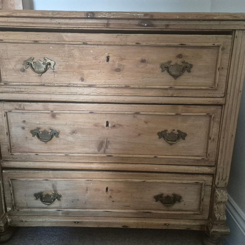 Antique Pine Three Drawer Chest
some refurbishment, gentle sanding, waxing completed.
Genuine historical imperfections and marks.