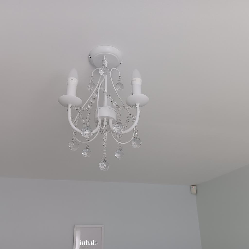 2 x white chandeliers.
New in box
Some droplets missing(hence price) -Can be bought from ebay

£15 each or 2 for £25
Pick up only.
Cash on collection.