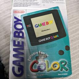 A boxed Gameboy colour in Teal, has all the booklets etc and works perfectly fine, in pretty good condition considering it's age 

collection only from Bitterne