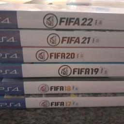 Hiermit verkaufe ich folgende FIFA Spiele:
-FIFA 17
-FIFA 18 
-FIFA 19
-FIFA 20
-FIFA 21
-FIFA 22

Je Spiel 15€ und für alle Spiele 50€.

Versand möglich.