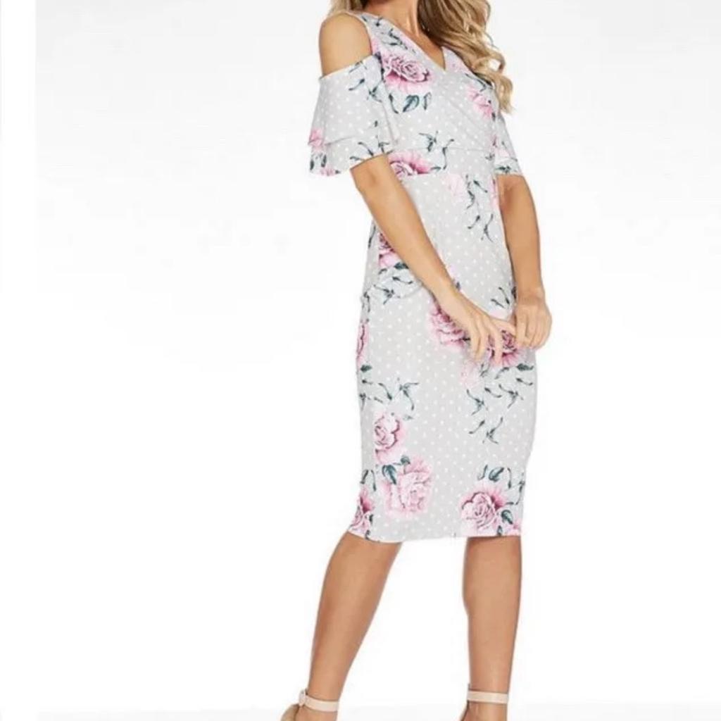 Quiz Bardot Midi Dress With Frill Sleeve - Grey size 10
