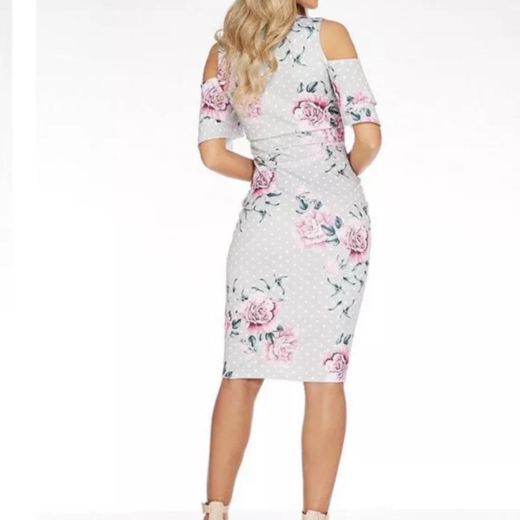 Quiz Bardot Midi Dress With Frill Sleeve - Grey size 10
