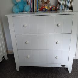 Obaby baby bedroom set cot bed, as bed in pics but got all parts to cot, wardrobe 2 hanging rails inside and top storage shelf, 3 draw set very deep draws may have very slight scratch here n there but nothing to obvious on any of them cash on collection only, first to see will buy
