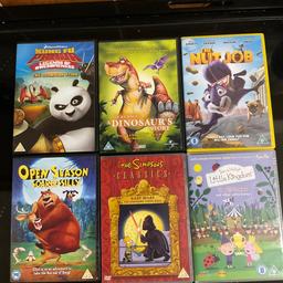 6 in total 
1 x Ben & Hollys little kingdom 
1 x The Simpson classics 
1 x The nut job 
1 x A Dinosaurs story 
1 x Kung fu panda 
1 x Open season 
Good clean condition