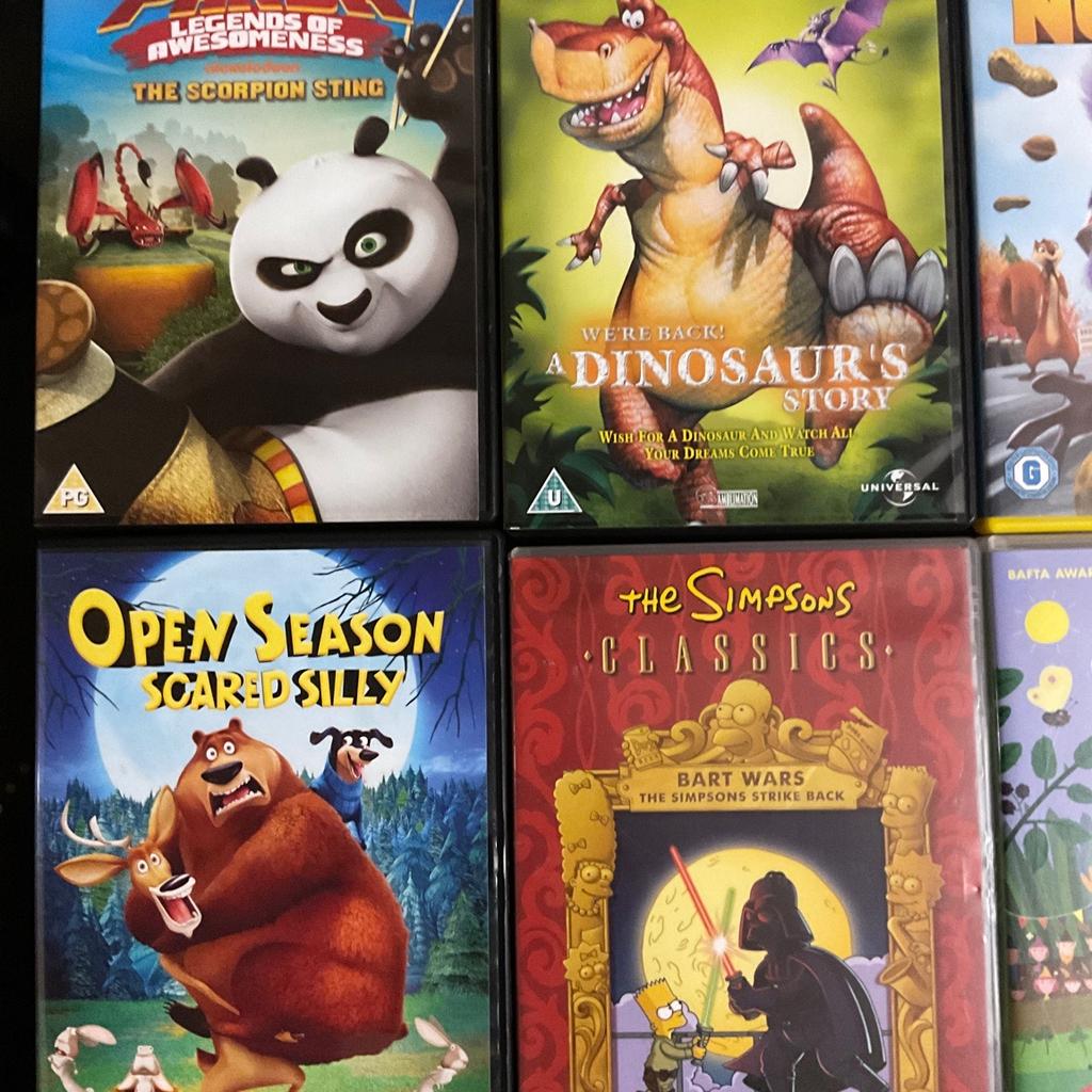 6 in total
1 x Ben & Hollys little kingdom
1 x The Simpson classics
1 x The nut job
1 x A Dinosaurs story
1 x Kung fu panda
1 x Open season
Good clean condition