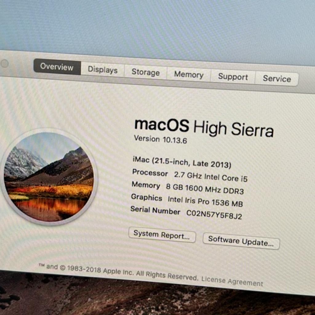 Fully working iMac with good (no crack) screen. Specs in pictures. MacOS High Sierra 10.13.6 installed.