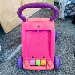 Vtech walker, doesn’t have toy attachment as it stopped working. Colour discolouration from sunlight. Has marks and is well used. But ideal to aid those first steps. 
Collection only from Rushall