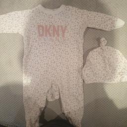 dkny girls romper suit and hat upto 3 months