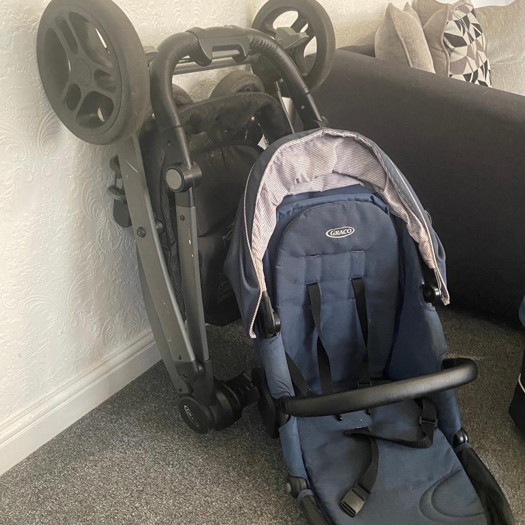 Come with two attachments- one for laying down and newborn the other sitting upright. No damage just usual wear and tear, (scratches)
