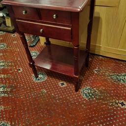 Small console drawer.
Has three drawers.
Depth 37cm
Wide.  46.5cm
Height 70cm
one corner abit damaged
