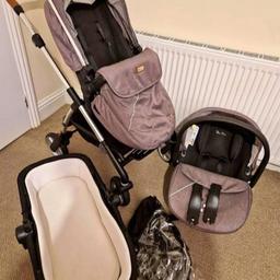 Silver Cross travel system in great condition.

Package Includes
• Silver Cross chassis with large storage basket
• Silver Cross large carrycot with adjustable hood and apron. Suitable from birth to approx 6 months.
• Raincover that fits both the pushchair seat and carrycot
• car seat

Collection only from E3 2HE - Victoria Park area