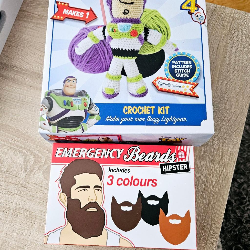 Crochet kit..buzz lightyear and fun beards, both new and the price is for both.

cash and collection only, thanks.
possible delivery to Conisbrough on Saturday mornings only around 11 am.