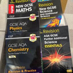 GCSE revision books. All except a few brand new. 
Recommended retail price £14.99 per book. Maths, Science, physics and Chemistry. 
£5 mins each or make me an offer for all of them.