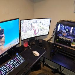 **Need gone ASAP so open to offers!!**
moving away and not taking pc with me

Gaming PC Spec:
- intel i9 9900kf CPU
- 2080 Super 8Gb
- 32Gb DDR 4 RAM(2x RGB)
- 1Tb SSD
- 2Tb HDD
- CoolerMaster AIO CUP water cooler
- Corsair Vengeance 750M Power supply
- 6 x RGB 120mm Case fans
- ASUS PRIME Z390 - P Motherboard
- CoolerMaster TD500 Mid-Tower case

Monitor 1:
- AOC 27inch
- 144Hz
- 1ms refresh rate
- V-Sync
- 2560 x 1440p
- Curved

Monitor 2:
- Koorui 24 inch
- 120Hz
- 1ms refresh rate
- V-Sync
- 1920 x 1080p

Comes with dual monitor stand and RGB mouse matt, mount everest mechanical keyboard and razor pro click mouse.