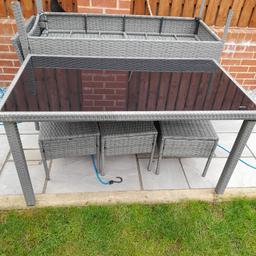 bought from B&M last year for £450. used for 2 weekends only. excellent condition, always covered. slight scratch on glass table top. no detriment. comes with cover, & all cushions. cash on collection ONLY from Castleford, West Yorkshire